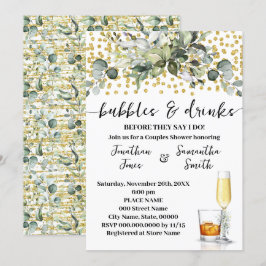 Invitación Eucalyptus Bubbles de oro y bebidas Ducha de novia