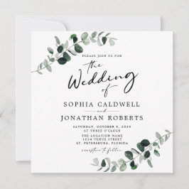 Invitación Eucalyptus Calligraphy QR Code Square Boda