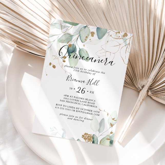 Invitación Eucalyptus Calligraphy Quinceañera (Subido por el creador)