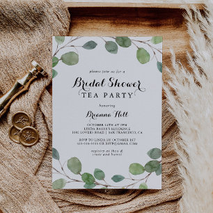 Invitación Eucalyptus Calligraphy Shower Tea Fiesta