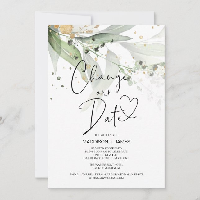 Invitación Eucalyptus cambia la fecha en que el Boda se poste (Anverso)