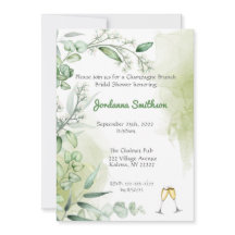 Eucalyptus Champagne Brunch Bridal Shower Invitan