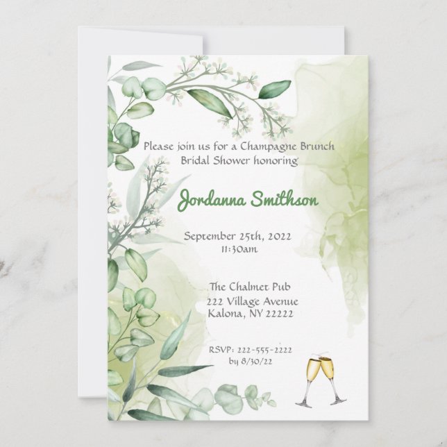Invitación Eucalyptus Champagne Brunch Bridal Shower Invitan (Anverso)