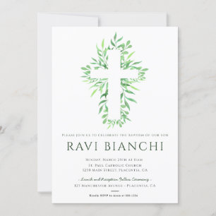 Invitación Eucalyptus Christening Green Baptism