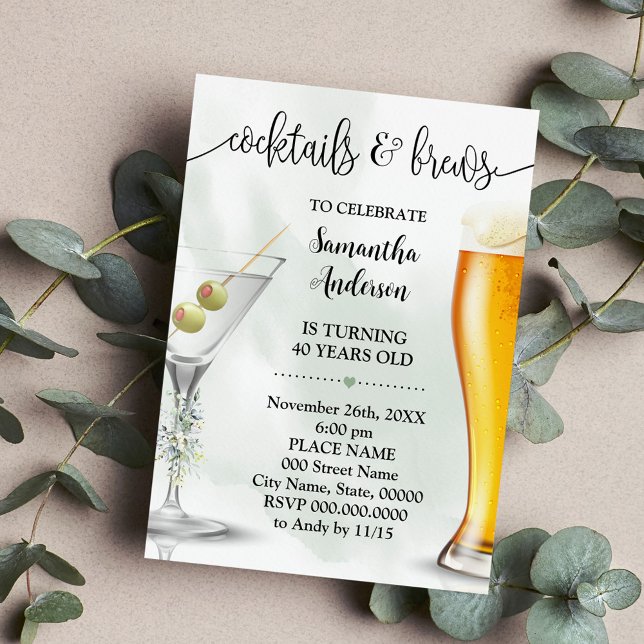 Invitación Eucalyptus Cocktails & Brews Parejas Ducha (Subido por el creador)