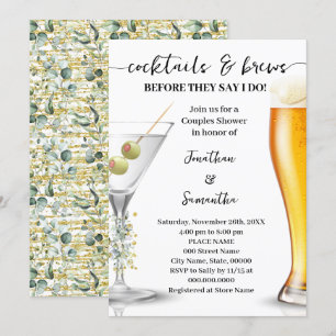 Invitación Eucalyptus Cocktails de Oro & Brews Ducha Parejas