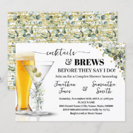 Invitación Eucalyptus Cocktails de Oro & Brews Ducha Parejas