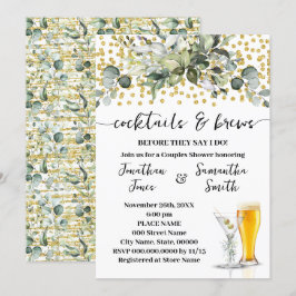 Invitación Eucalyptus Cocktails de Oro y Brews Parejas Ducha