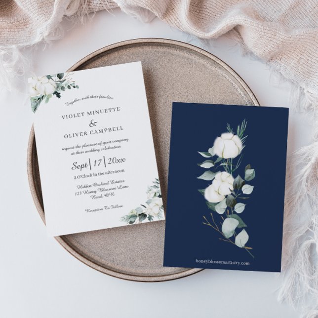 Invitación Eucalyptus Cotton | Boda blanco moderno (Subido por el creador)