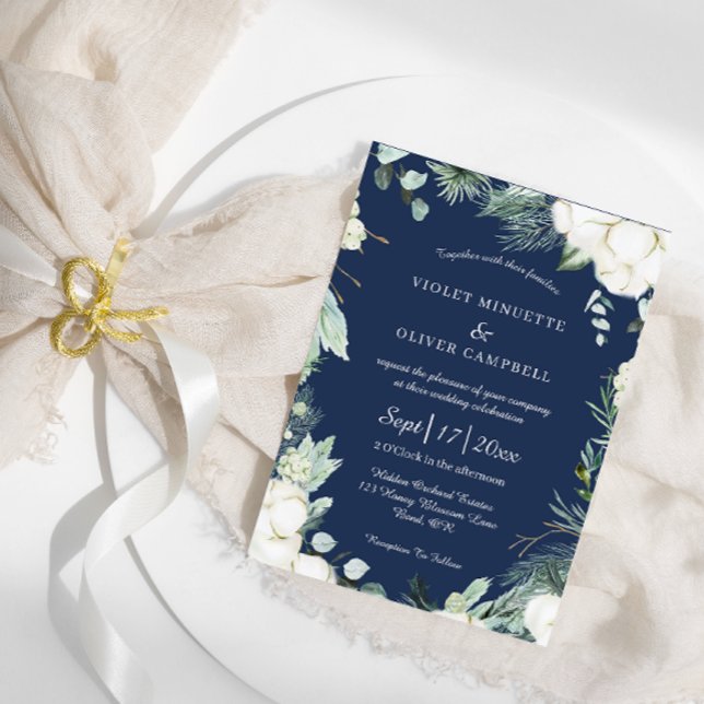 Invitación Eucalyptus Cotton | Boda moderno de la Marina (Subido por el creador)