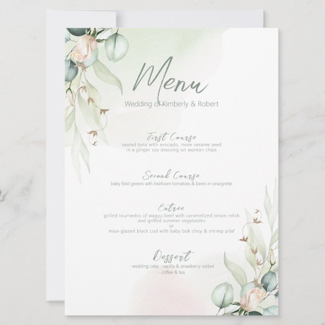 Invitación Eucalyptus Cotton Bouquet Boda Diner Manu (Anverso)