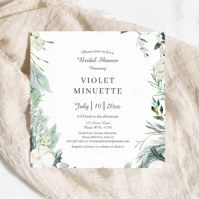Invitación Eucalyptus Cotton | Ducha nupcial blanca moderna (Subido por el creador)