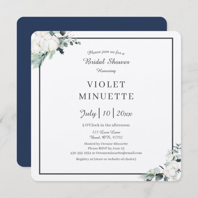 Invitación Eucalyptus Cotton | Felt Ecru v2 Bridal Shower (Anverso / Reverso)