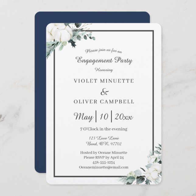 Invitación Eucalyptus Cotton | Felt Ecru v2 Engagement Party (Anverso / Reverso)