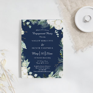 Invitación Eucalyptus Cotton   Partido Navy Modern Engagement