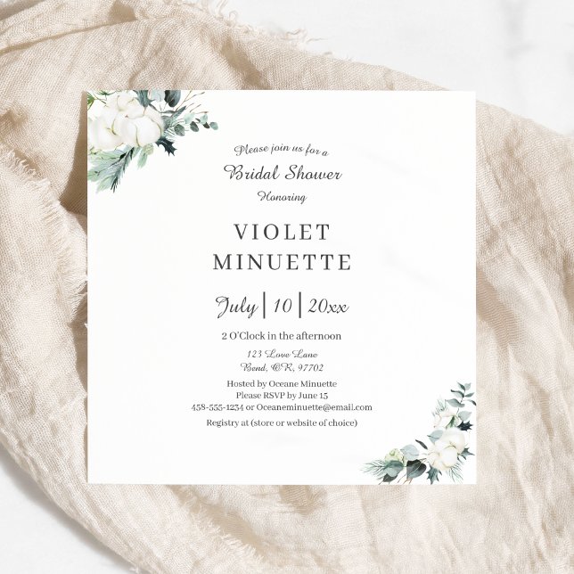 Invitación Eucalyptus Cotton | White Modern v2 Bridal Shower (Subido por el creador)