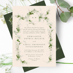 Invitación Eucalyptus Cream Wreath   Boda de monograma verde