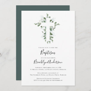 Invitación Eucalyptus Cross Baptism