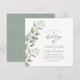 Invitación Eucalyptus Cuttings Boda Blanco Cuadrado