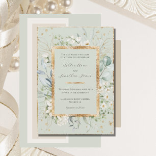Invitación Eucalyptus Daisies Gold Sage Green Elegant Wedding