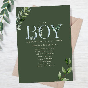 Invitación Eucalyptus Dark Green Boy Baby Shower