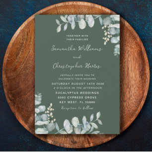 Invitación Eucalyptus Dark Sage Green Boda