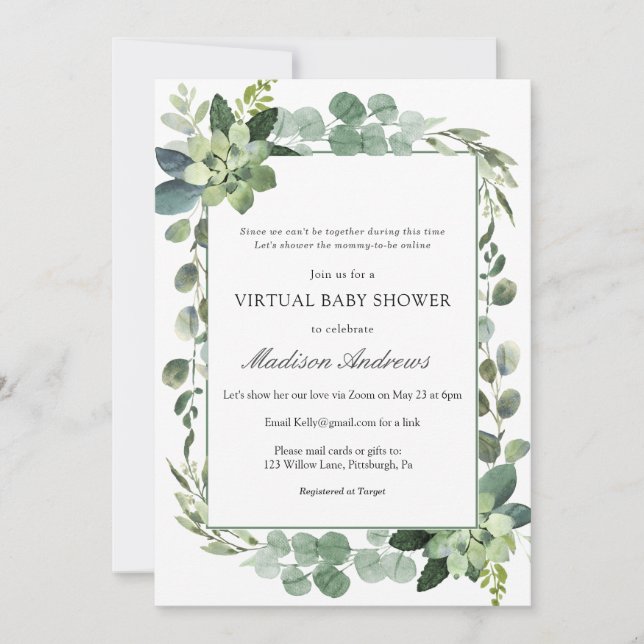 Invitación Eucalyptus de Baby Shower virtual (Anverso)