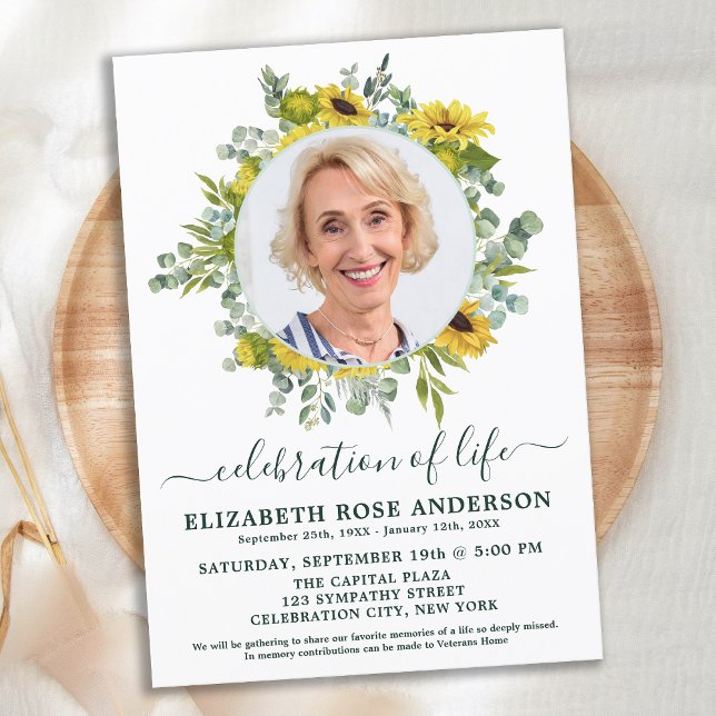 Invitación Eucalyptus De Girasol Foto Celebración De La Vida (Subido por el creador)