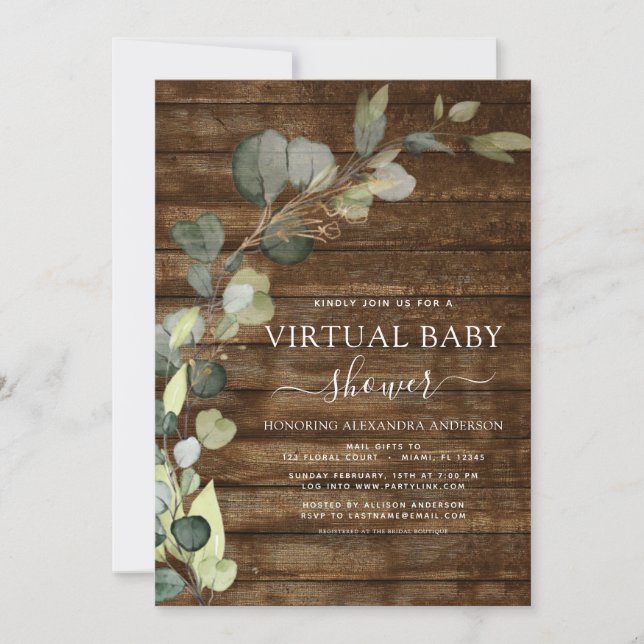 Invitación Eucalyptus de Verdor de Baby Shower virtual exitos (Anverso)
