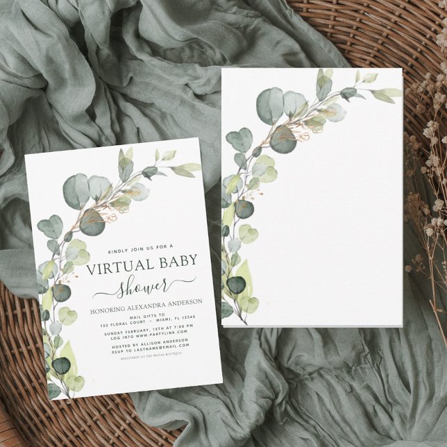 Invitación Eucalyptus de Verdor de Baby Shower virtual exitos (Subido por el creador)