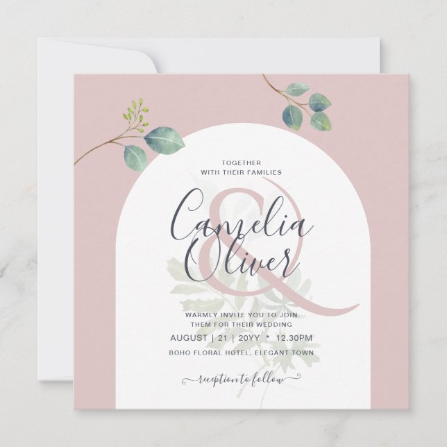 Invitación Eucalyptus deja Boda de arco superpuesto (Anverso)