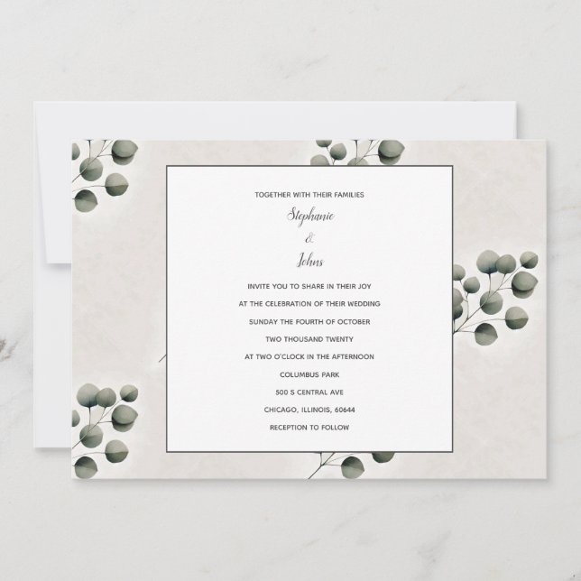 Invitación Eucalyptus deja Boda de patrones artísticos de épo (Anverso)