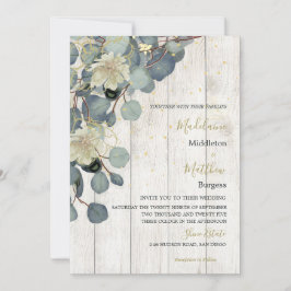 Invitación Eucalyptus deja Boda floral de oro de madera rústi