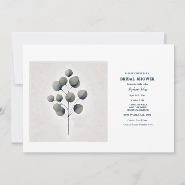 Invitación Eucalyptus deja ducha de Boda de arte de hoja (Anverso)