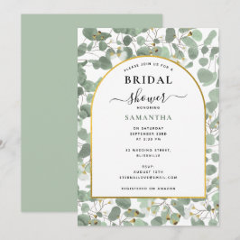 Invitación Eucalyptus deja ducha dorada de oro de plata