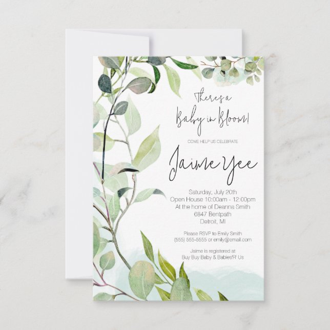 Invitación Eucalyptus Deja El Bebé En El Baby Shower En Bloom (Anverso)