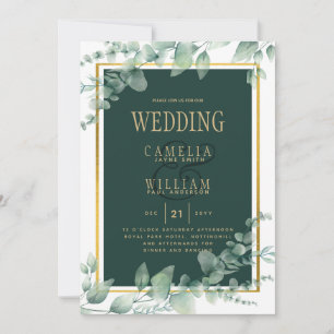 Invitación Eucalyptus deja el BODA de la vegetación ORO del C
