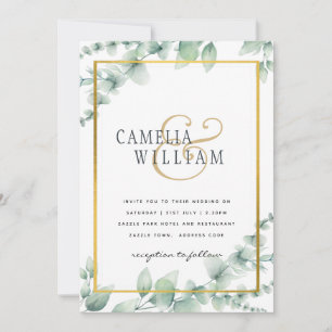 Invitación Eucalyptus deja el BODA de la vegetación ORO del C