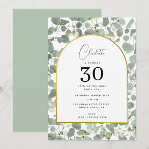 Invitación Eucalyptus deja elegante fiesta de cumpleaños de o