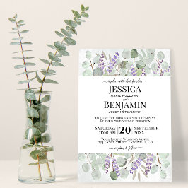 Invitación Eucalyptus deja flores de lavanda Boda rústico