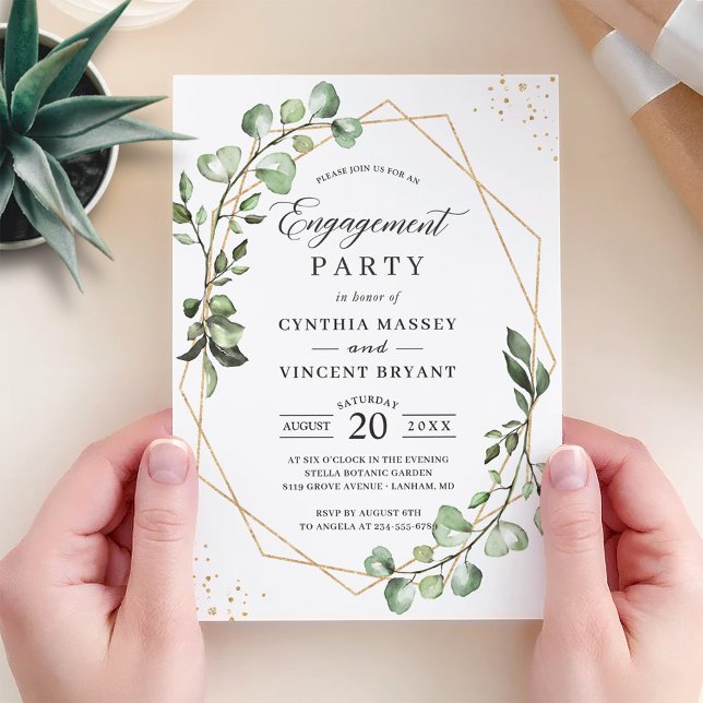 Invitación Eucalyptus deja la fiesta del compromiso geométric (Subido por el creador)