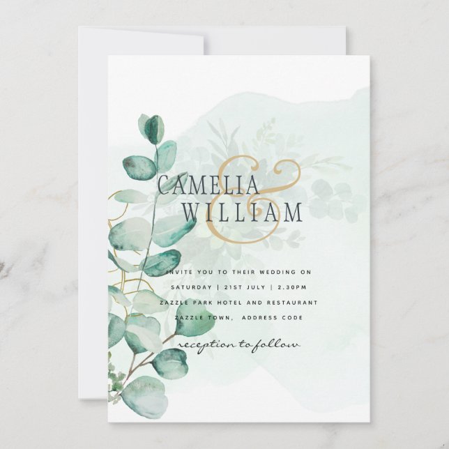 Invitación Eucalyptus deja la vegetación Boda QR CÓDIGO moder (Anverso)