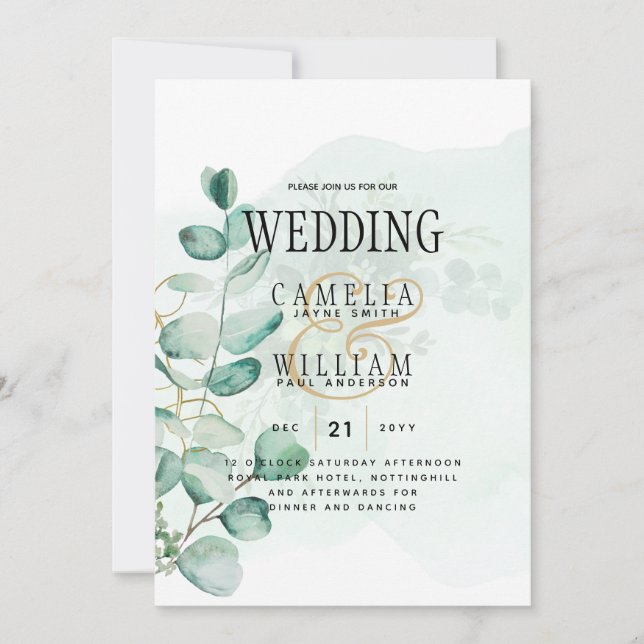 Invitación Eucalyptus deja la vegetación Boda QR CÓDIGO moder (Anverso)