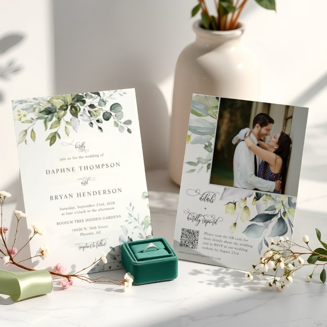 Invitación Eucalyptus deja la vegetación Boda QR Foto de códi (Subido por el creador)