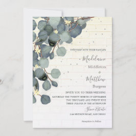 Invitación Eucalyptus deja un Boda rústico de ladrillo floral