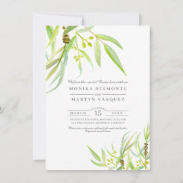 Invitación Eucalyptus deja una cena de ensayo acuarela