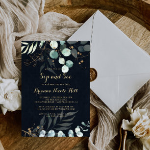 Invitación Eucalyptus dorado floral Sip y ver