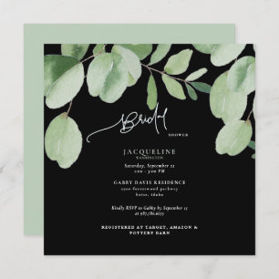 Invitación Eucalyptus Ducha de Novias Negra y Verde