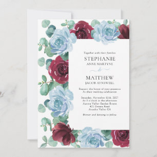 Invitación Eucalyptus Dusty Blue Burgundy Boda Botánico I