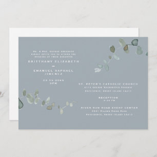 Invitación Eucalyptus Dusty Blue Two Venues Boda